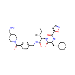 CC[C@H](C)[C@H](NC(=O)[C@H](CC1CCCCC1)NC(=O)c1ccno1)C(=O)NCc1ccc(C(=O)N2CCC(CN)CC2)cc1 ZINC000064527367