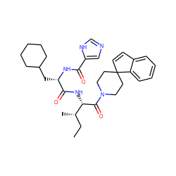 CC[C@H](C)[C@H](NC(=O)[C@H](CC1CCCCC1)NC(=O)c1cnc[nH]1)C(=O)N1CCC2(C=Cc3ccccc32)CC1 ZINC001772598115