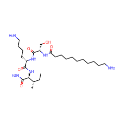 CC[C@H](C)[C@H](NC(=O)[C@H](CCCCN)NC(=O)[C@H](CO)NC(=O)CCCCCCCCCCN)C(N)=O ZINC000029225427