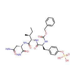 CC[C@H](C)[C@H](NC(=O)[C@H](Cc1ccc(OP(=O)(O)O)cc1)NC(=O)OCc1ccccc1)C(=O)N[C@@H](CC(N)=O)C(N)=O ZINC000027106909