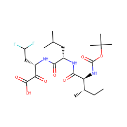 CC[C@H](C)[C@H](NC(=O)OC(C)(C)C)C(=O)N[C@@H](CC(C)C)C(=O)N[C@@H](CC(F)F)C(=O)C(=O)O ZINC000013439169