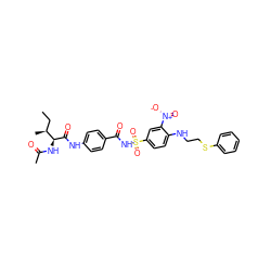 CC[C@H](C)[C@H](NC(C)=O)C(=O)Nc1ccc(C(=O)NS(=O)(=O)c2ccc(NCCSc3ccccc3)c([N+](=O)[O-])c2)cc1 ZINC000073224162