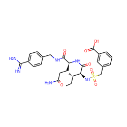 CC[C@H](C)[C@H](NS(=O)(=O)Cc1cccc(C(=O)O)c1)C(=O)N[C@@H](CCC(N)=O)C(=O)NCc1ccc(C(=N)N)cc1 ZINC000042834575