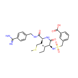 CC[C@H](C)[C@H](NS(=O)(=O)Cc1cccc(C(=O)O)c1)C(=O)N[C@@H](CCSC)C(=O)NCc1ccc(C(=N)N)cc1 ZINC000042921160