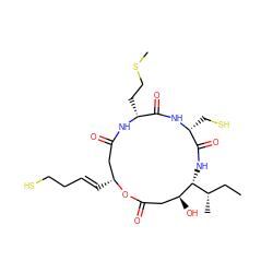 CC[C@H](C)[C@H]1NC(=O)[C@@H](CS)NC(=O)[C@@H](CCSC)NC(=O)C[C@@H](/C=C/CCS)OC(=O)C[C@@H]1O ZINC000072123158