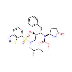 CC[C@H](C)CN(C[C@@H](O)[C@H](Cc1ccccc1)N(C(=O)OC)[C@H]1CCC(=O)N1)S(=O)(=O)c1cccc2ncsc12 ZINC000653852905