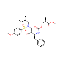 CC[C@H](C)CN(C[C@@H](O)[C@H](Cc1ccccc1)NC(=O)OC[C@@H](C)C(=O)OC)S(=O)(=O)c1ccc(OC)cc1 ZINC000095556383