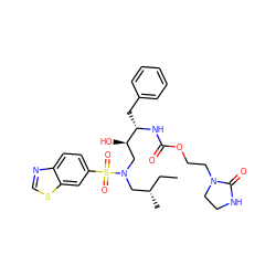 CC[C@H](C)CN(C[C@@H](O)[C@H](Cc1ccccc1)NC(=O)OCCN1CCNC1=O)S(=O)(=O)c1ccc2ncsc2c1 ZINC000095556066