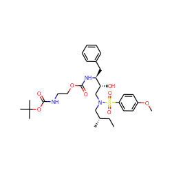 CC[C@H](C)CN(C[C@@H](O)[C@H](Cc1ccccc1)NC(=O)OCCNC(=O)OC(C)(C)C)S(=O)(=O)c1ccc(OC)cc1 ZINC000095556019