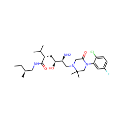 CC[C@H](C)CNC(=O)[C@@H](C[C@H](O)[C@@H](N)CN1CC(=O)N(c2cc(F)ccc2Cl)CC1(C)C)C(C)C ZINC000084742043