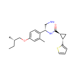 CC[C@H](C)COc1ccc([C@H](CN)NC(=O)[C@H]2C[C@@H]2c2cccs2)c(C)c1 ZINC000141407501