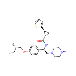 CC[C@H](C)COc1ccc([C@H](CN2CCN(C)CC2)NC(=O)[C@H]2C[C@@H]2c2cccs2)cc1 ZINC000141271605