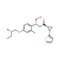 CC[C@H](C)COc1ccc([C@H](CO)NC(=O)[C@H]2C[C@@H]2c2cccs2)c(C)c1 ZINC000140905664