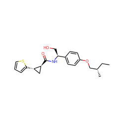 CC[C@H](C)COc1ccc([C@H](CO)NC(=O)[C@H]2C[C@@H]2c2cccs2)cc1 ZINC000140954937