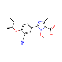 CC[C@H](C)Oc1ccc(-c2nc(C)c(C(=O)O)n2OC)cc1C#N ZINC000473154252