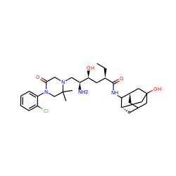 CC[C@H](C[C@H](O)[C@@H](N)CN1CC(=O)N(c2ccccc2Cl)CC1(C)C)C(=O)NC1[C@H]2CC3C[C@H]1CC(O)(C3)C2 ZINC000101679511