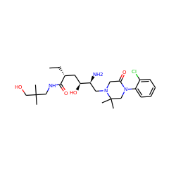 CC[C@H](C[C@H](O)[C@@H](N)CN1CC(=O)N(c2ccccc2Cl)CC1(C)C)C(=O)NCC(C)(C)CO ZINC000096270466