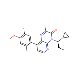 CC[C@H](C1CC1)n1c(=O)c(C)nc2c(-c3cc(C)c(OC)cc3C)ccnc21 ZINC000084709652