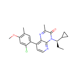 CC[C@H](C1CC1)n1c(=O)c(C)nc2c(-c3cc(C)c(OC)cc3Cl)ccnc21 ZINC000003942994