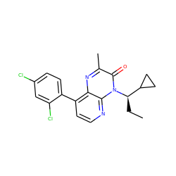 CC[C@H](C1CC1)n1c(=O)c(C)nc2c(-c3ccc(Cl)cc3Cl)ccnc21 ZINC000038795944