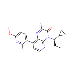 CC[C@H](C1CC1)n1c(=O)c(C)nc2c(-c3ccc(OC)nc3C)ccnc21 ZINC000038543787