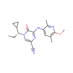 CC[C@H](C1CC1)n1cc(C#N)nc(Nc2cc(C)c(OC)nc2C)c1=O ZINC000045284133