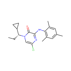 CC[C@H](C1CC1)n1cc(Cl)nc(Nc2c(C)cc(C)cc2C)c1=O ZINC000043078766