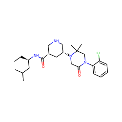 CC[C@H](CC(C)C)NC(=O)[C@@H]1CNC[C@H](N2CC(=O)N(c3ccccc3Cl)CC2(C)C)C1 ZINC000095562536