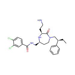 CC[C@H](CN1CC[C@@H](CNC(=O)c2ccc(Cl)c(Cl)c2)N[C@@H](CCN)C1=O)c1ccccc1 ZINC000118692424