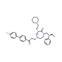 CC[C@H](CN1CC[C@H](CNC(=O)c2ccc(-c3ccc(Cl)cc3)cc2)N[C@H](CCN2CCCCC2)C1=O)c1ccccc1 ZINC001772632573