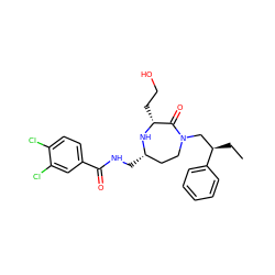 CC[C@H](CN1CC[C@H](CNC(=O)c2ccc(Cl)c(Cl)c2)N[C@H](CCO)C1=O)c1ccccc1 ZINC000206926915