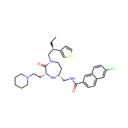 CC[C@H](CN1CC[C@H](CNC(=O)c2ccc3cc(Cl)ccc3c2)N[C@H](CCN2CCCCC2)C1=O)c1ccsc1 ZINC000206882401