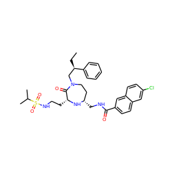 CC[C@H](CN1CC[C@H](CNC(=O)c2ccc3cc(Cl)ccc3c2)N[C@H](CCNS(=O)(=O)C(C)C)C1=O)c1ccccc1 ZINC000206918211