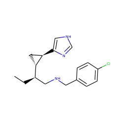 CC[C@H](CNCc1ccc(Cl)cc1)[C@@H]1C[C@H]1c1c[nH]cn1 ZINC000049072883