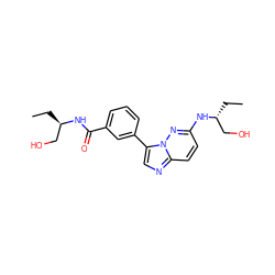 CC[C@H](CO)NC(=O)c1cccc(-c2cnc3ccc(N[C@H](CC)CO)nn23)c1 ZINC001772641957