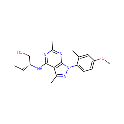 CC[C@H](CO)Nc1nc(C)nc2c1c(C)nn2-c1ccc(OC)cc1C ZINC000045245493