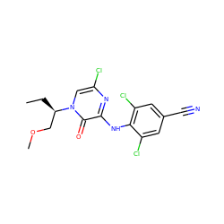 CC[C@H](COC)n1cc(Cl)nc(Nc2c(Cl)cc(C#N)cc2Cl)c1=O ZINC000043119608