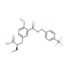 CC[C@H](Cc1ccc(OC)c(C(=O)NCc2ccc(C(F)(F)F)cc2)c1)C(=O)O ZINC000012358042