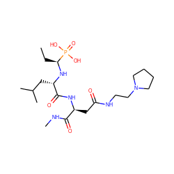 CC[C@H](N[C@@H](CC(C)C)C(=O)N[C@@H](CC(=O)NCCN1CCCC1)C(=O)NC)P(=O)(O)O ZINC000003927335