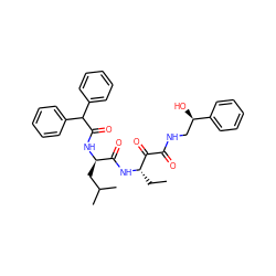 CC[C@H](NC(=O)[C@@H](CC(C)C)NC(=O)C(c1ccccc1)c1ccccc1)C(=O)C(=O)NC[C@@H](O)c1ccccc1 ZINC000027406921