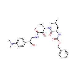 CC[C@H](NC(=O)[C@@H](CC(C)C)NC(=O)OCc1ccccc1)C(=O)C(=O)NC[C@@H](O)c1ccc(N(C)C)cc1 ZINC000027331357