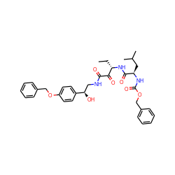 CC[C@H](NC(=O)[C@@H](CC(C)C)NC(=O)OCc1ccccc1)C(=O)C(=O)NC[C@@H](O)c1ccc(OCc2ccccc2)cc1 ZINC000027413359