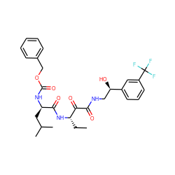 CC[C@H](NC(=O)[C@@H](CC(C)C)NC(=O)OCc1ccccc1)C(=O)C(=O)NC[C@@H](O)c1cccc(C(F)(F)F)c1 ZINC000027330399