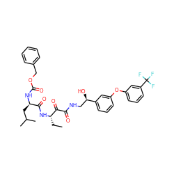CC[C@H](NC(=O)[C@@H](CC(C)C)NC(=O)OCc1ccccc1)C(=O)C(=O)NC[C@@H](O)c1cccc(Oc2cccc(C(F)(F)F)c2)c1 ZINC000027414674