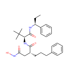 CC[C@H](NC(=O)[C@@H](NC(=O)[C@H](CCCc1ccccc1)CC(=O)NO)C(C)(C)C)c1ccccc1 ZINC000027652881