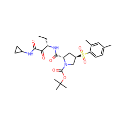 CC[C@H](NC(=O)[C@@H]1C[C@@H](S(=O)(=O)c2ccc(C)cc2C)CN1C(=O)OC(C)(C)C)C(=O)C(=O)NC1CC1 ZINC000148749033