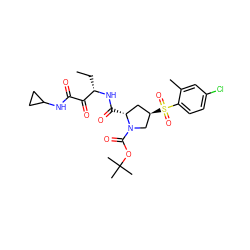 CC[C@H](NC(=O)[C@@H]1C[C@@H](S(=O)(=O)c2ccc(Cl)cc2C)CN1C(=O)OC(C)(C)C)C(=O)C(=O)NC1CC1 ZINC000148598472