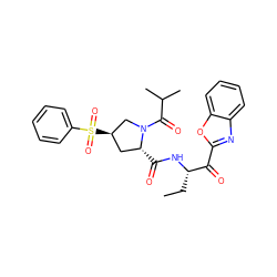 CC[C@H](NC(=O)[C@@H]1C[C@@H](S(=O)(=O)c2ccccc2)CN1C(=O)C(C)C)C(=O)c1nc2ccccc2o1 ZINC000096908160