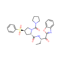 CC[C@H](NC(=O)[C@@H]1C[C@@H](S(=O)(=O)c2ccccc2)CN1C(=O)N1CCCC1)C(=O)c1nc2ccccc2o1 ZINC000096908168