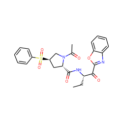 CC[C@H](NC(=O)[C@@H]1C[C@@H](S(=O)(=O)c2ccccc2)CN1C(C)=O)C(=O)c1nc2ccccc2o1 ZINC000096270082